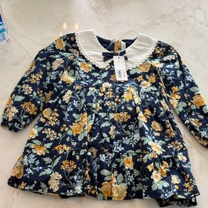 Janie and jack Navy Floral Dress with White Peter Pan Collar